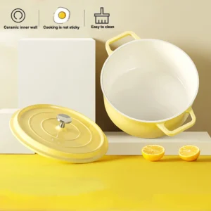 Enameled Cast Aluminum Dutch Oven with Lid for Home Kitchen, Multi-Function Enameled Cast Aluminum Dutch Oven Pot