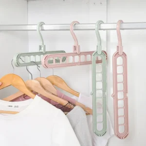 Portable Foldable Plastic Hanger with 9 Slots for Home Wardrobe Storage, Thick Anti-Slip Hangers, Rotating Wardrobe Storage Hangers