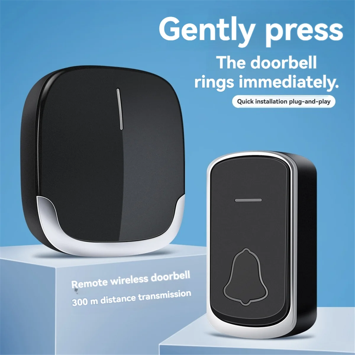 Remote Electronic Doorbell, Flashing Doorbell, Remote Doorbell, Smart Doorbell, Wireless Music Doorbell, EU Plug, Black
